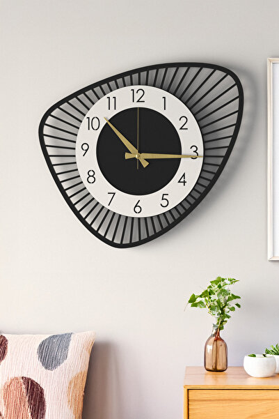 LUPOKRAFT Dekoratif Yeni Modern Bellatrix Siyah- Beyaz Ahşap Duvar Saati 48 cm