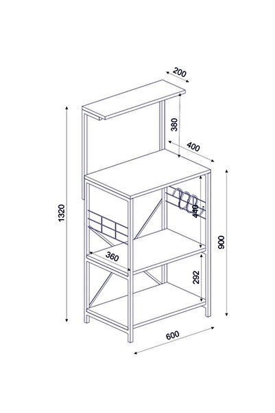 Decorfim Coffee station, microwave oven stand, kitchen stand, chipboard and metal, 60x40X132 cm