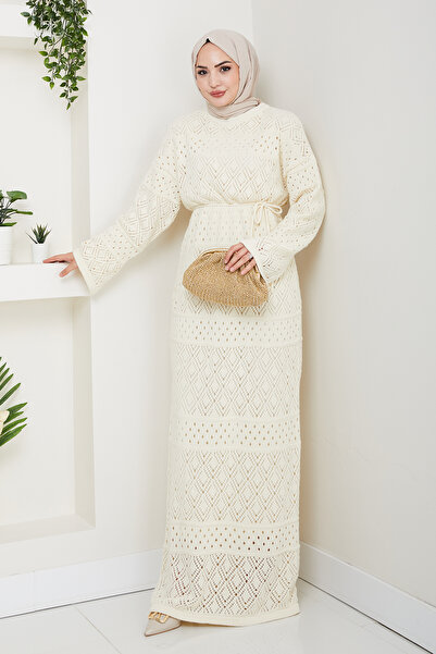 Kirazgym Ethnic Pattern Openwork Knitwear Dress and Undergarment Dress - Lined Set