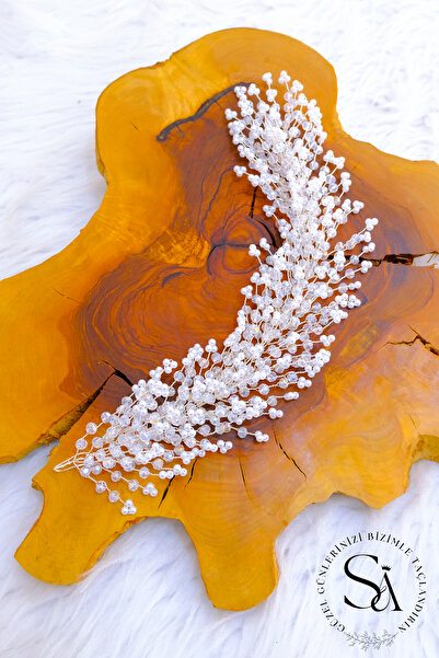 SimgeAksesuar Handmade Hair Accessory Made with Pearls and Crystal Stones for Nikah, Engagement and Wedding
