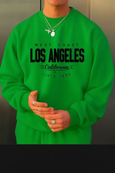 DM DOLCE MORE سترة رياضية مطبوعة بتصميم لوس أنجلوس من القطن الممشط بثلاث خيوط...