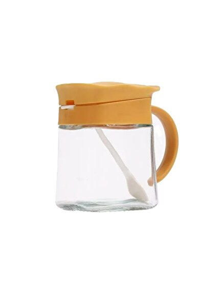 Flippy Glass Spice Container, 180 ml, with Handle and Spoon, Wavy Lid, Yellow