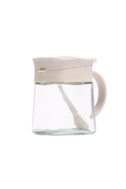 Flippy Spice Container, Glass, 180 ml, with Handle and Spoon, 11.3 x 8.2 cm, Wavy Lid, White