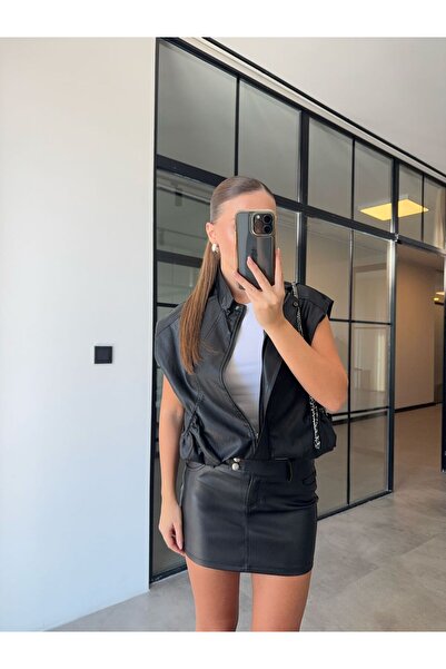 BB Bensu Buyruk VESTĂ NEGRĂ DE PIELE