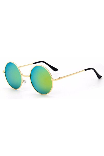 SDX Market Round Retro Lennon Sunglasses with Gold Reflections