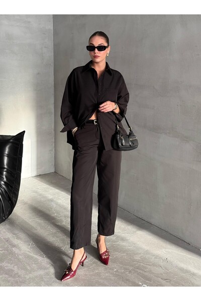 My Blog Set pantaloni cămașă cu centură neagră - 8453