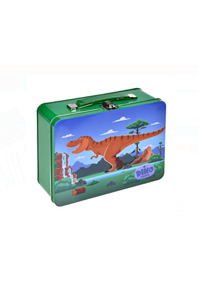 OEM Penar metalic cu rechizite pentru scoala, 11 accesorii, model cu dinozauri