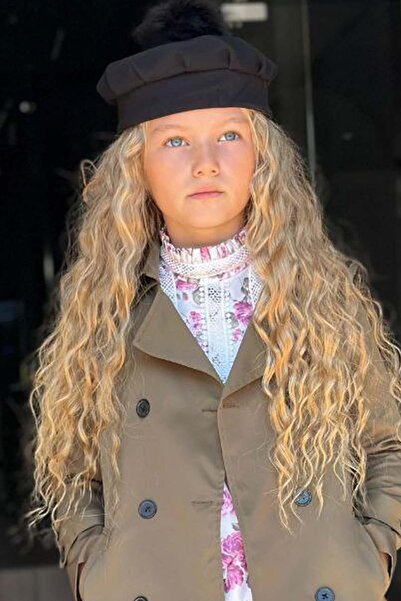 Riccotarz Rochie brodată cu dantelă pentru fetiță, trenci verde cu curea, detaliu cu buzunare duble