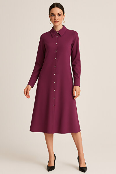 Rich Women's Plum Long Sleeve Midi Shirt Dress