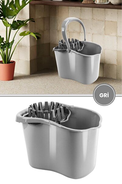 Flora Sıkmalı Temizlik Kovası 15 litre, Standart Sıkmalı Yer Zemin Temizlik Mop Kovası Gri