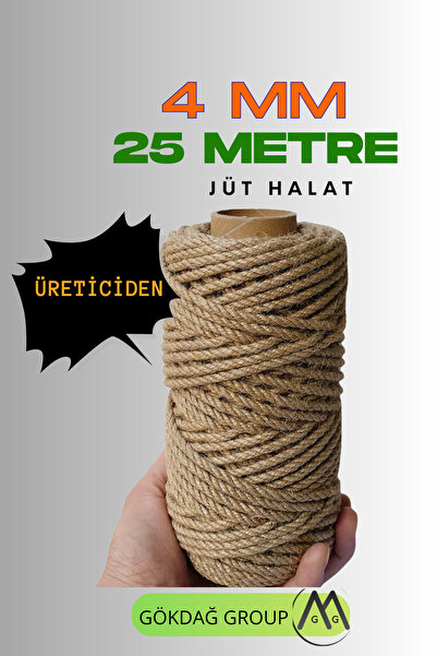 GÖKDAĞ GROUP 4 MM 25 Metre Jüt Halat Dekoratif Hasır İp Urgan Süs