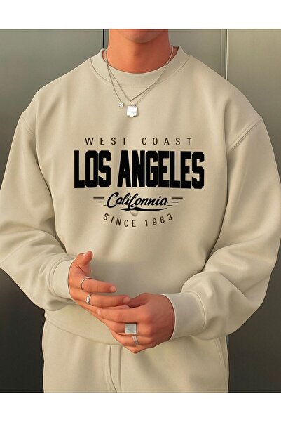 DM DOLCE MORE سترة رياضية مطبوعة بتصميم لوس أنجلوس من القطن الممشط بثلاث خيوط...