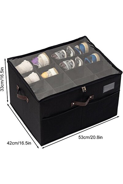 Flippy Shoe Storage Box, Flippy, 53x42x33 cm, with Transparent Lid and Zipper, Oxford Canvas, Foldable, Bla