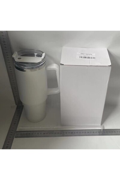 Flippy Plastic Thermos Mug, for Hot and Cold Drinks, with Handle, 9.9x9.9x27 cm, White