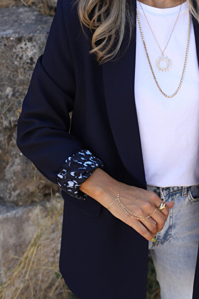 bytugcekaya Haki Leopar Astarlı Şal Yaka Blazer