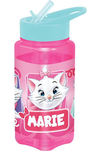 Disney Marie Square Water Bottle for Kids – 500ml,Leak-Proof Flip Straw Lid – Pink