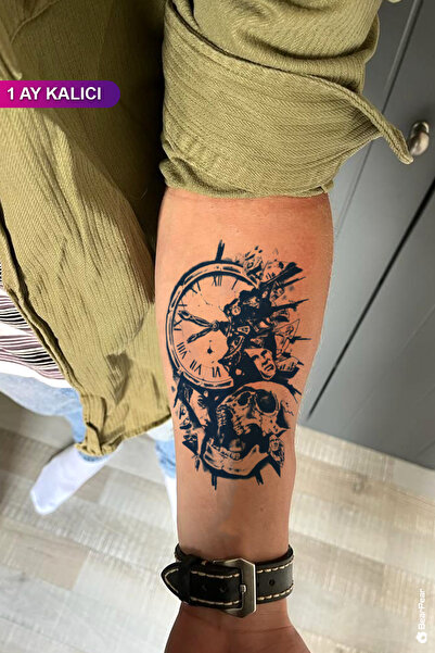 BP Tattoo 1 Ay Kalıcı Kurukafa Saat Dövmesi Saat Tattoo
