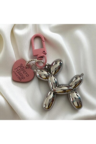 Fivy Kalp Detaylı Balon Köpek Figürlü Anahtarlık, Charm