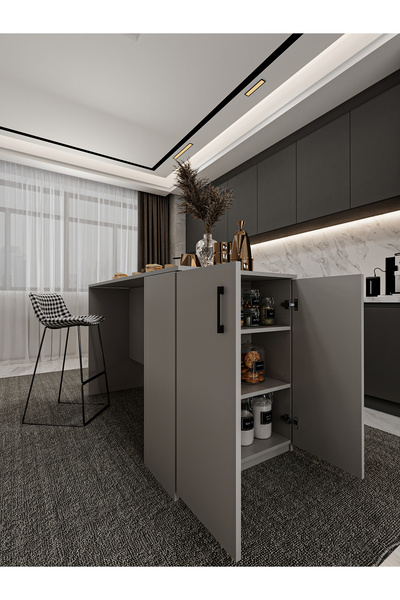 Asra Trend %100 MDFLAM 150cm Dolaplı Yüksek Mutfak Adası Yemek ve Bar Masası MA-04