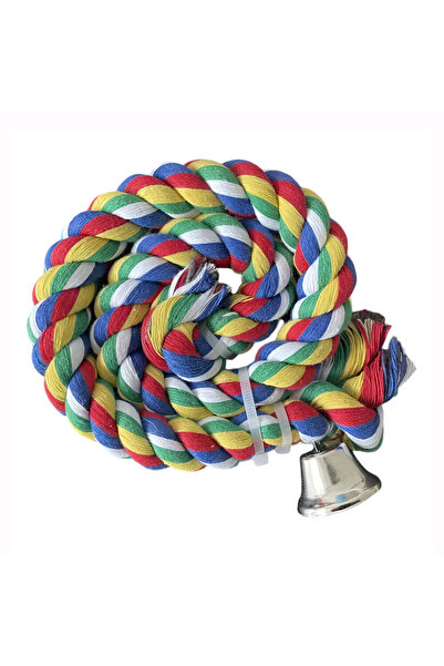 Others Colorful braided rope for birds and parrots, multi-colored, with bell