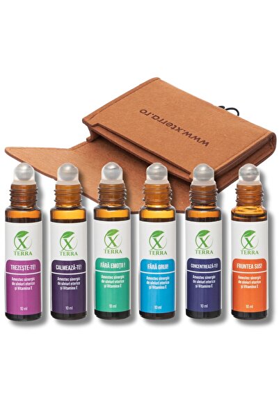 XTERRA Set 6 sinergii de uleiuri esențiale 100% naturale + Vitamina E | Etui Cărămiziu | XTERRA®