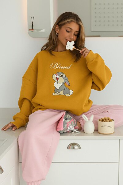 BENROMA BLESSED TAVŞAN BASKILI UNİSEX SWEATSHIRT