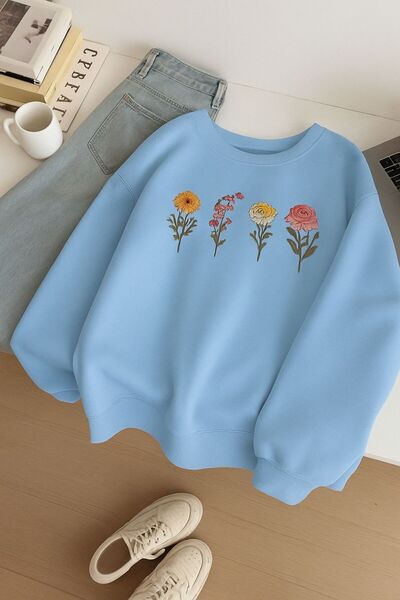 BENROMA 3 İPLİK PENYE ÇİÇEK BASKILI UNİSEX SWEATSHIRT