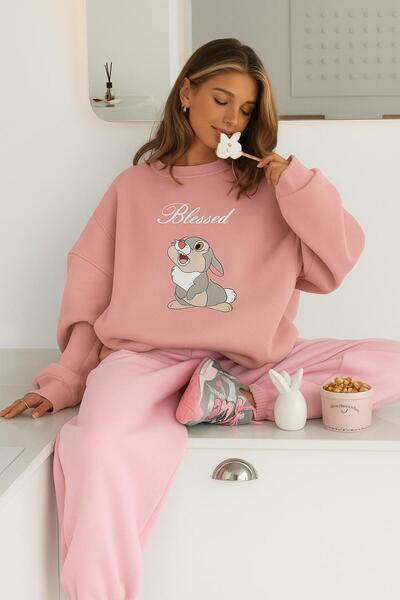 BENROMA 3-Ply Combed Cotton Blessed Rabbit Printed Unisex Sweatshirt