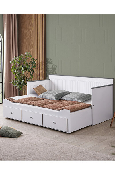 Setay Yavrulu Karyola, Marmaris Divan Karyola Çekmeceli Açılır Çift Kişilik Karyola (Yataksız) - Antrasit