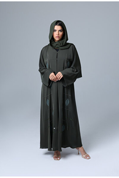 IKKXA عباية خضراء بتصميم تطريز أوراق ملونة