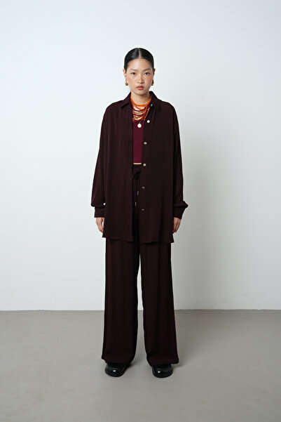 Orfeo Negro Women's Solid Color Gold Button Detailed Oversize Cut Shirt