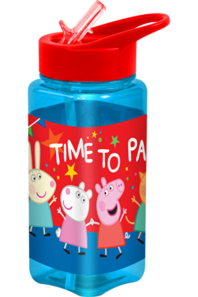 Peppa Pig Square Water Bottle for Kids – 500ml, Leak-Proof Flip Straw Lid – Blue & Red