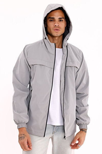 Montland Men's Gray Hooded Nova Fabric Stylish Seasonal Water and Windproof Raincoat