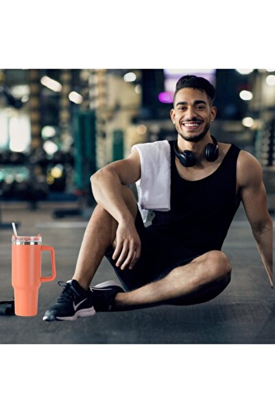 Flippy Plastic Thermos Mug for Hot and Cold Drinks with Handle, 9.9x9.9x27 cm, Orange