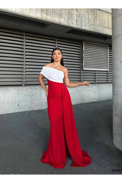 MADAMNİZ One Shoulder Evening Dress with Trail