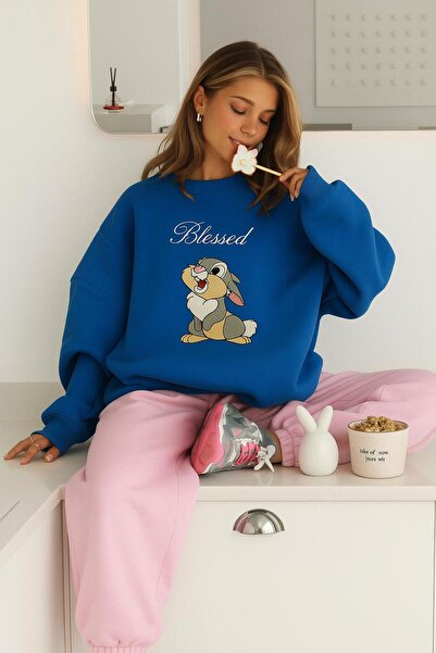 BENROMA 3 İPLİK PENYE BLESSED TAVŞAN BASKILI UNİSEX SWEATSHIRT