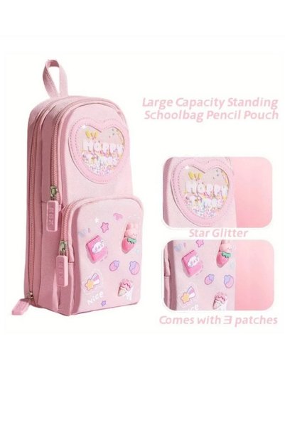 Meyra Accessories sanrio pembe figürlü çok bölmeli geniş kapasiteli kanvas kalemlik çanta cüzdan okul öncesi sevimli