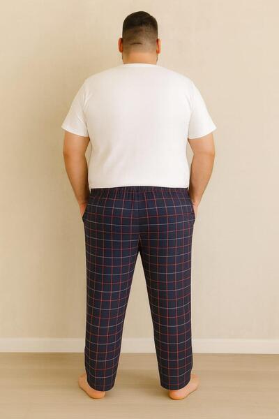 Pemilo Men's Patterned Plus Size 100% Cotton Pocketed Single Bottom Dark-Blue