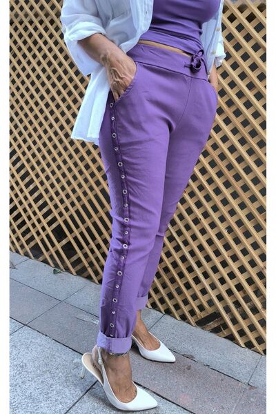 DenizEge Italian Eyelet Stripe Trousers Purple