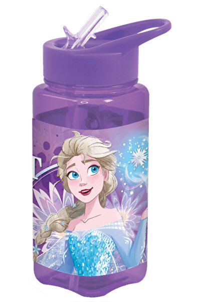 Disney Frozen Elsa Square Water Bottle for Kids – 500ml, Leak-Proof Flip Straw Lid – Purple