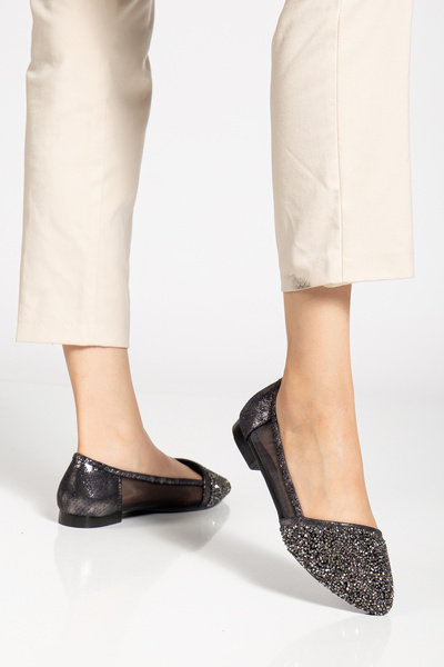 mysticaluxe Shoes Women's Platinum Small Stone Mesh Ballerina M006