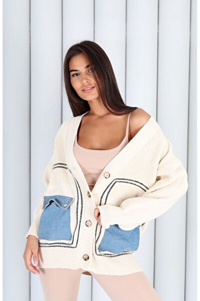 ZARERA كارديجان تريكو بتفاصيل جيوب من الدنيم