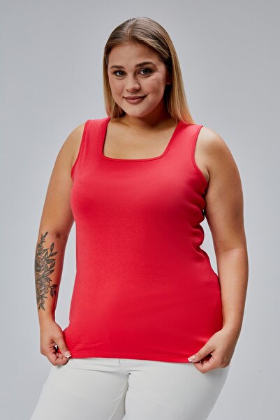 BANEGA Plus Size Sleeveless Thick Straps 100% Cotton Combed Cotton Square Neck Sports Casual Red Blouse Tank Top