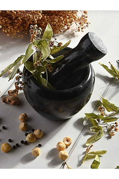 Heredot Mithra Life Lüks Doğal Desenli Koyu Gri Mermer Oyma Havan ve Tokmak MIT1251