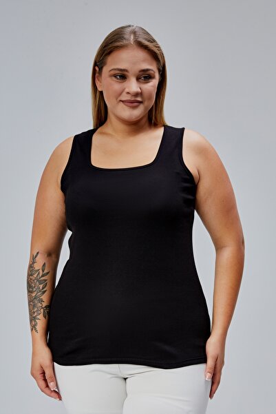 BANEGA Plus Size Sleeveless Thick Straps 100% Cotton Combed Cotton Square Neck Sports Casual Black Blouse Tank Top