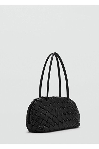 MANGO Woman Braided Pattern Leather Shoulder Bag