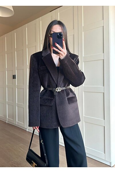 manana fashion Jachetă de pluș de calitate premium pentru femei cu centură