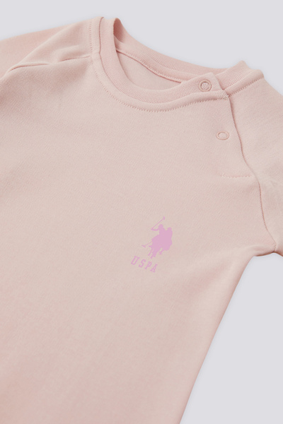 U.S. Polo Assn. Baby Girl Dusty Pink Patched 100% Cotton Jumpsuit 50322791-Vr050