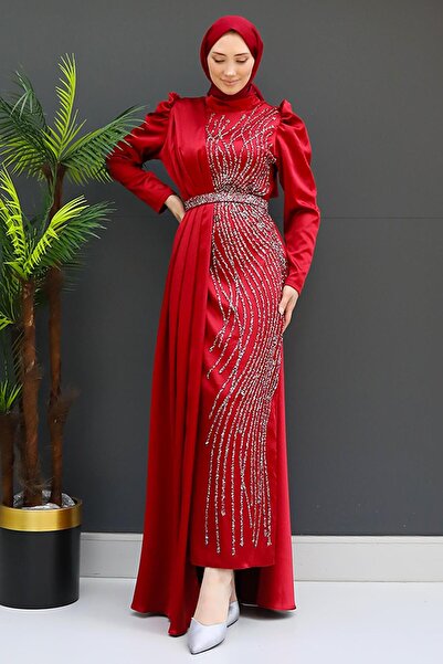 GİYZAMİLA Yonca Pelerin Abiye Bordo