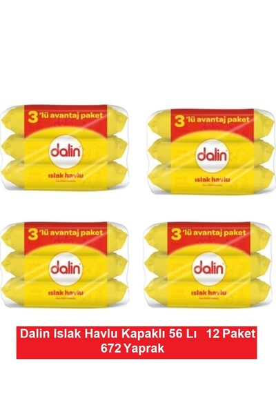 Dalin Islak Havlu 56 Lı Kapaklı x 12 Paket = 672 Yaprak